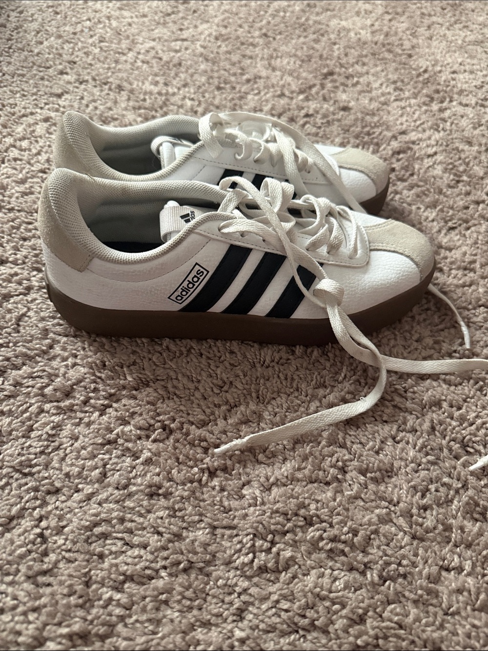 adidas Kids White Sneakers with Black Stripes and Gum Sole